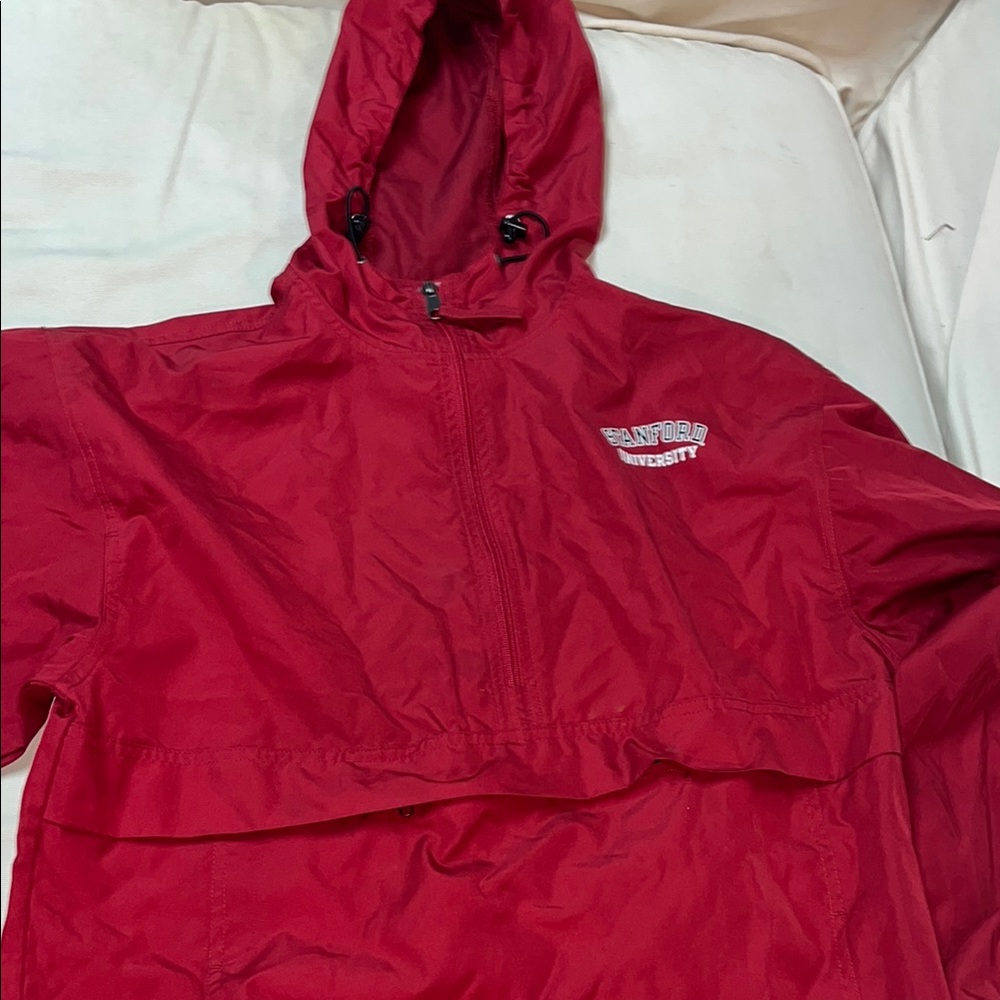 Stanford University Champion Red Raincoat Lightweight Hooded Windbreaker